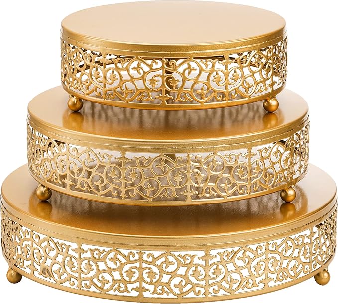 Hedume 3 Pack Cake Stands, Metal Cake Stands, Dessert Display Cupcake Stands, Cupcake Pastry Candy Display Plate for Wedding, Event, Birthday Party