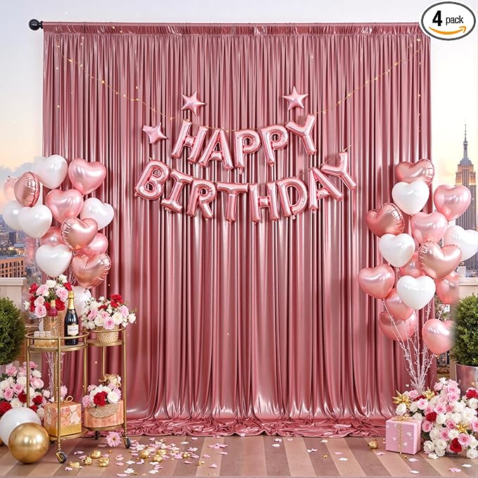 20x12FT Rose Gold Sequin Backdrop Curtain for Party - 4 Panels 5x12FT Wrinkle-Free Shimmer Drapes for Birthday, Wedding, Christmas, Decorations & Photography