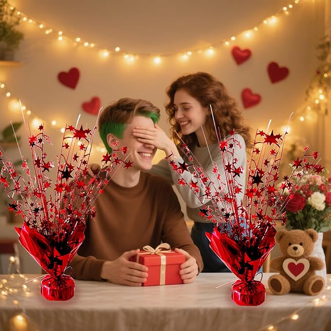 FUBININA 6 Pack Valentine's Day Table Centerpieces Metallic Red Foil Spray Centerpiece Star Table Decoration Burst for Birthday Wedding Memorial Christmas Anniversary Nye Party Supplies Decor