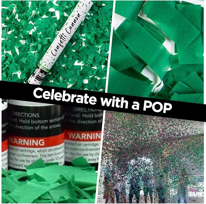 Blaise Pyro & Party Green Confetti Poppers - Easy to Use Paper Confetti Poppers for Weddings, Birthdays, Anniversaries, & More - 2 Pack, 12 Inch