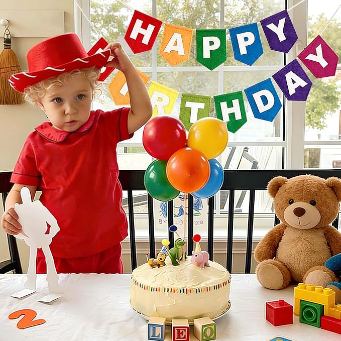 Happy Birthday Banner, Colorful Felt Birthday Garland Party Decorations, Reusable Hanging Banner Decor for Kids Women Birthday Party, Home Office Decoration