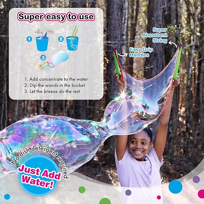 WOWmazing Grab-N-Go Kit: Incl. Wand, Jumbo Bubble Concentrate, Bucket, and Tips & Trick Booklet | Outdoor Toy for Kids, Boys, Girls | Bubbles Made in The USA