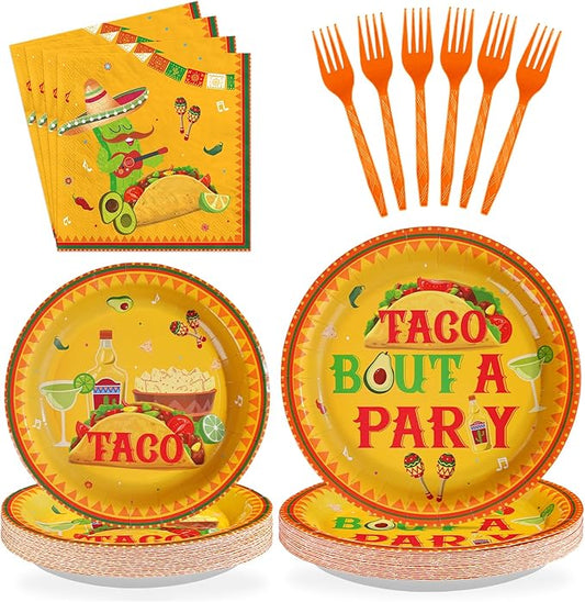 96Pcs Taco Bout a Party Decorations Mexican Fiesta Plates and Napkins Mexico Taco Tuesday Night Decorations for Mexican Cinco De Mayo Birthday Bachelorette Martini Theme Party Supplies Serves 24
