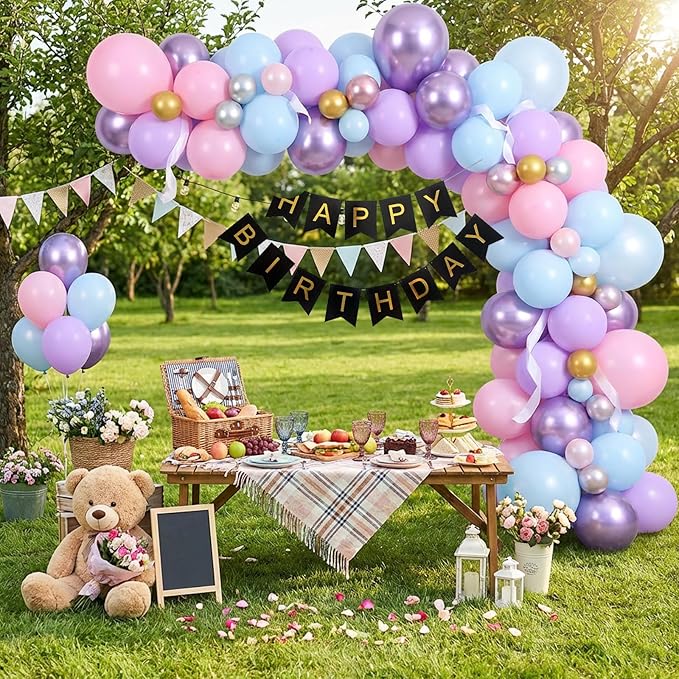 RUBFAC Pink Purple Blue Balloons, Iridescent Party Balloons, 12 Inch Pastel Birthday Balloon for Girls Snowflake Princess Birthday Baby Shower Party Decoration