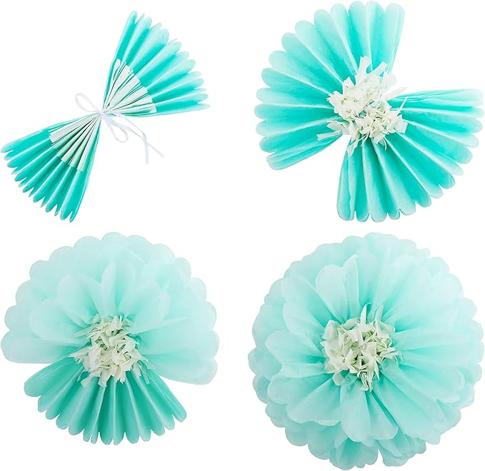 Fonder Mols Tissue Paper Chrysanth Flowers with Butterfly and Olive Leaves for Wedding Baby Shower Nursery Room Parties & Events Decorations Pom Poms (Cream Peach Mint)