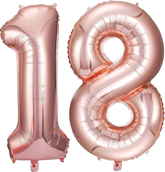 COLORFUL ELVE Rose Gold 18 Number Balloons Big Giant Jumbo Large Number 18 Foil Mylar Balloons for Girl 18th Birthday Party Decorations