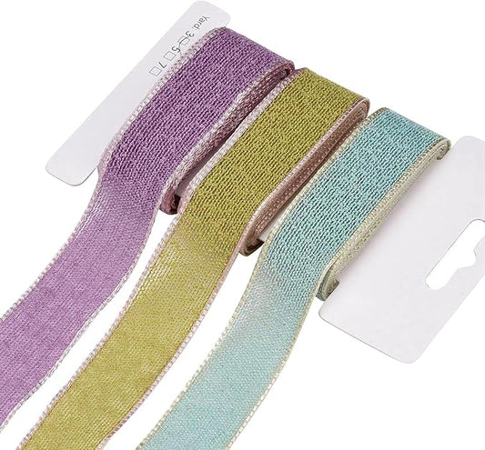 BEEFLYING 3 Styles Wire Edged Ribbons for Gift Wrapping, 25~28mm×2.7m Fabric Ribbons Guipure Ribbons for Wedding Party Decoration Hair Bows Flower Bounquet Sewing and Craft, 9 Yards