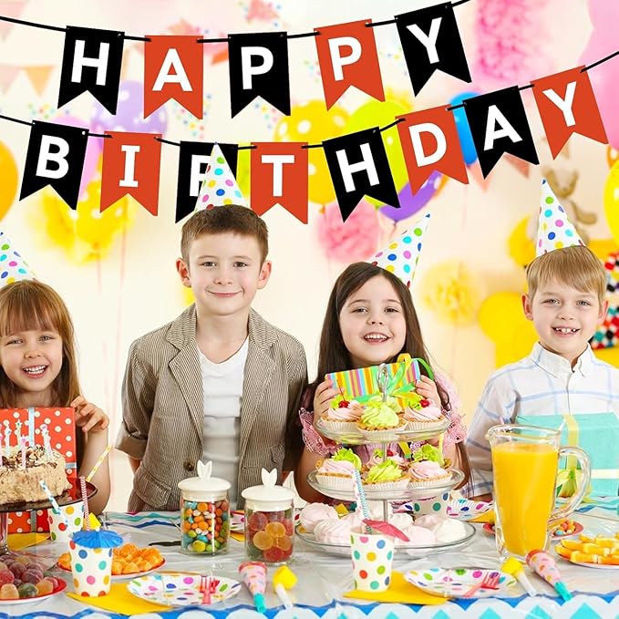 Red and Black Birthday Decorations, Black Happy Birthday Banner, Red Happy Birthday Decorations for Men Women and Girls Birthday Party Decorations