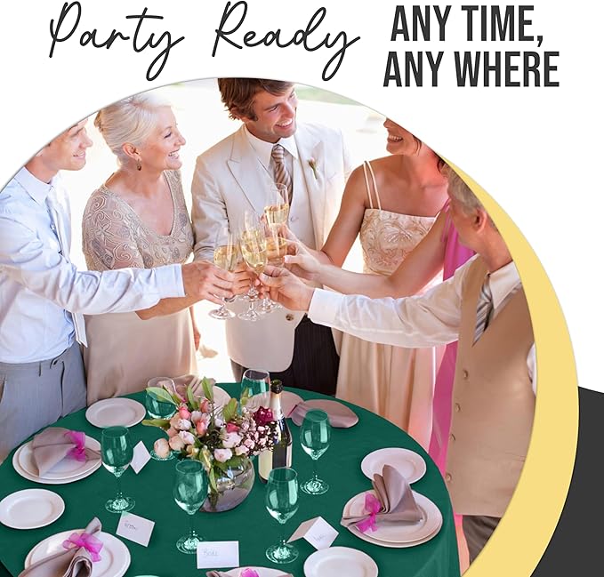 Exquisite 66% Thicker Premium Dark Green Round Tablecloth 0.5 Mil 24 Pack Plastic Table Cloth Disposable 84 Inch Round Plastic Tablecloth Won't Tear Easily Like Cheap Thin Brands