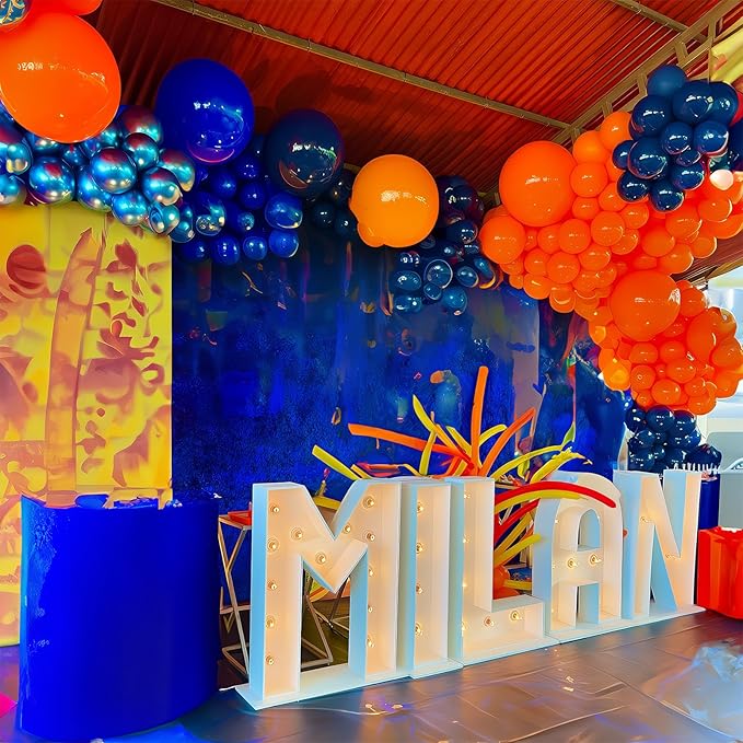HILAVO Orange Blue Black Balloons Garland Arch Kit 112 Pcs Royal Navy Blue Black Orange Latex Helium Balloon for Graduation Cartoon Baby Shower Birthday Engagement Party Decorations Supplies