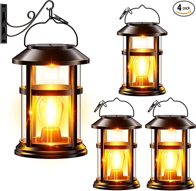 GARPAR Solar Lanterns Outdoor Waterproof with Wall Mount Kit, Upgraded Brighter Hanging Solar Lights for Outside, Auto On/Off Solar Powered Lantern for Garden Yard Patio Porch Decor, Gift for Mom