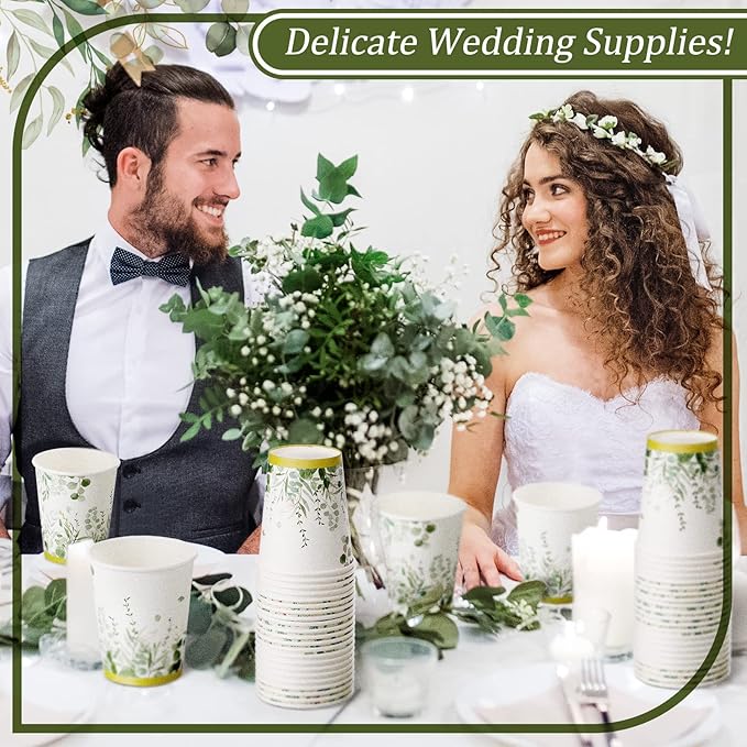 Panelee 64 Pcs Wedding Disposable Cups Bulk Eucalyptus Sage Green Coffee Cups for Wedding Bridal Shower Baby Shower, Birthday & Holidays