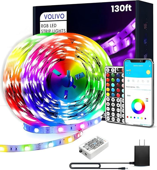 VOLIVO Led Strip Lights 130ft, 44Key IR Remote Control Led Light Strip, Color Changing Lighting for Bedroom, Home Decor