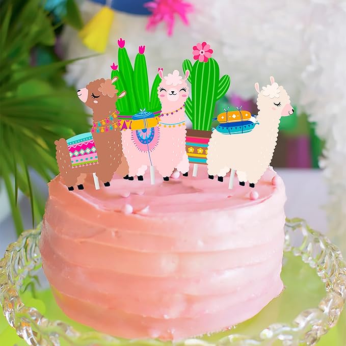 Llama Cactus Cupcake Toppers Cute Llama Alpaca Cactus Cake Cupcake Picks Decorations for Mexican Fiesta Theme Birthday Party Cinco De Mayo Party Supplies