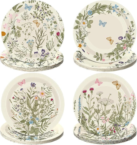 Zopeal 60 Pieces Wildflower Paper Plates 9 Inch Disposable Floral Plates Spring Summer Botanical Garden Flowers Dinner Birthday Decorations for Baby Shower Bridal Wedding Floral Tea Party Supplies