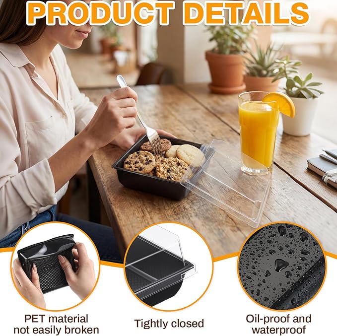 Shellwei 50 Pack Mini Catering Trays with Lid 5.5 x 5 Inch Plastic Serving Tray with Lids, Disposable Catering Boxes for Cake Slice, Cookies, Desserts, Serving Platters Containers for Travel Party