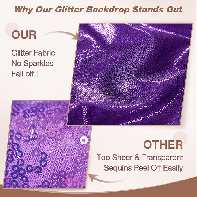 20x12FT Deep Purple Sequin Backdrop Curtain -4 Panels 5x12FT Wrinkle Free Shimmer Back Drop Cloth, Glitter Backdrop Drapes for Photography, Birthday, Wedding, Graduation Background