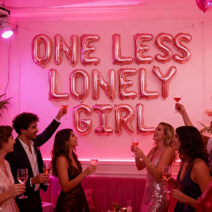 One Less Lonely Girl Rose Gold Balloons Bachelorette Party Decor, 16 Inch Letters Foil Mylar Balloon Banner Decor, Naughty Bachelorette Party Favors Bridal Shower or Wedding Party Supplies