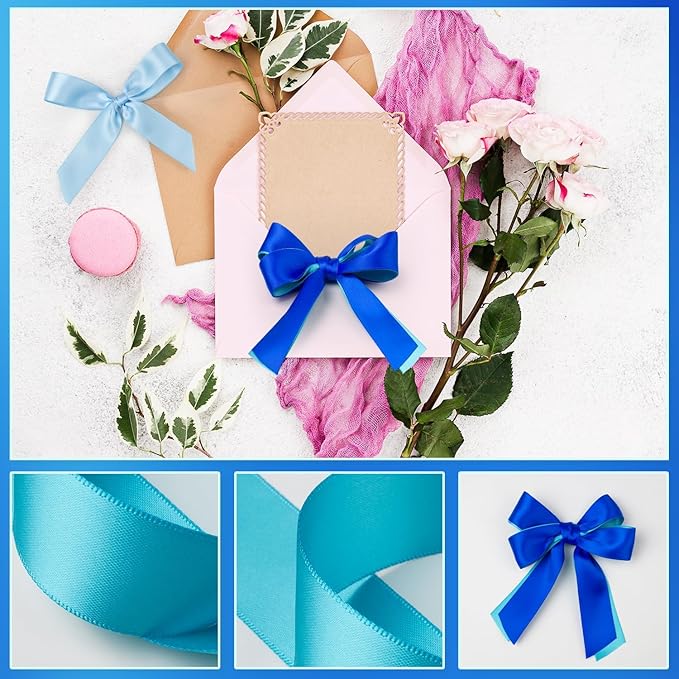 Satin Ribbon 1 Inch Wide Assorted Solid Color Double Faced - Navy, Royal, Light Blue - 60Yds for Flower Bouquet Wedding Invitation Crafts Gift Wrapping Hair Bows