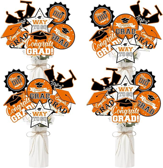 24Pcs Graduation Party Decorations Class of 2026, Graduation Centerpieces for Tables, 2026 Congrats Grad Party Centerpiece Stick Table Toppers for Graduation Party Supplies (Orange,Black)
