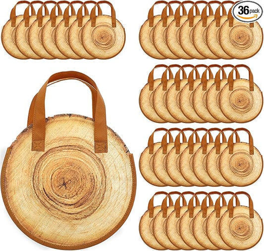 Tranqun 36 Pcs Camping Party Favor Bags 10 inch Fabrics Rustic Wood Grain Gift Goodie Treat Bags for Woodland Forest Themed Party Decorations Baby Shower Birthday Supplies