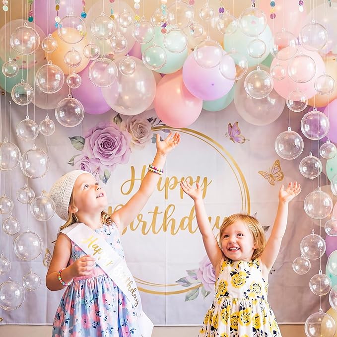 30 Pcs Transparent 3D Bubble Party Decorations Clear Plastic Ornament Balls 5 Sizes Mermaid Ocean Bubble Garland Hanging DIY Ceiling Wall Decor for Birthday Baby Shower Wedding