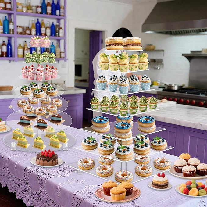 YestBuy 7 Tier Square Acrylic Maypole Cupcake Stand Cupcake Tower Stand, Premium Cupcake Holder, Display for Pastry Wedding Birthday Party
