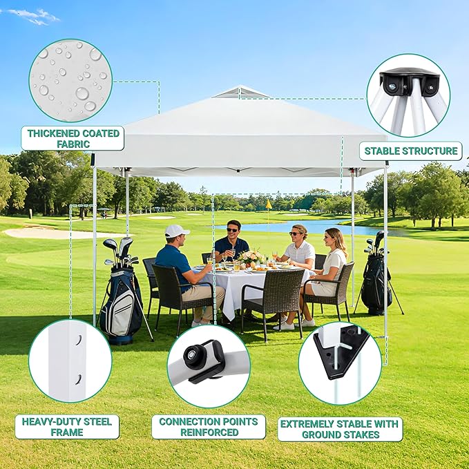 10 x 10FT White Pop Up Canopy Tent with Wheeled Carry Bag, Sandbags, Easy Setup Outdoor Portable Gazebos Shelter Sun Shade for Events, Party, BBQ, Backyard, Adjustable Height Canopy
