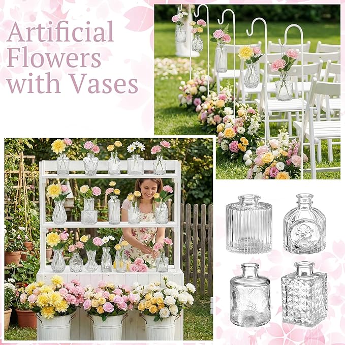 36 Pcs Artificial Flowers Table Centerpiece with Vases Spring Colorful Wildflower Centerpieces Silk Flower Arrangement for Wedding Baby Shower Table Centerpieces Party(Warm Tone)