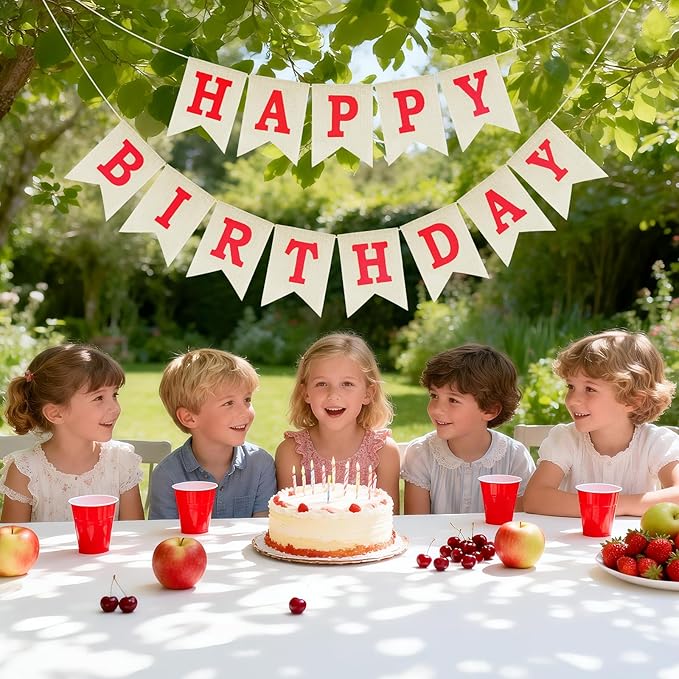 Anwyll Happy Birthday Banner - NO DIY Burlap Happy Birthday Banner Sign Happy Birthdays Party Decoration Happy Birthdays Banners Bunting for Women Girl Princess Celebration Party Backdrops (Red)