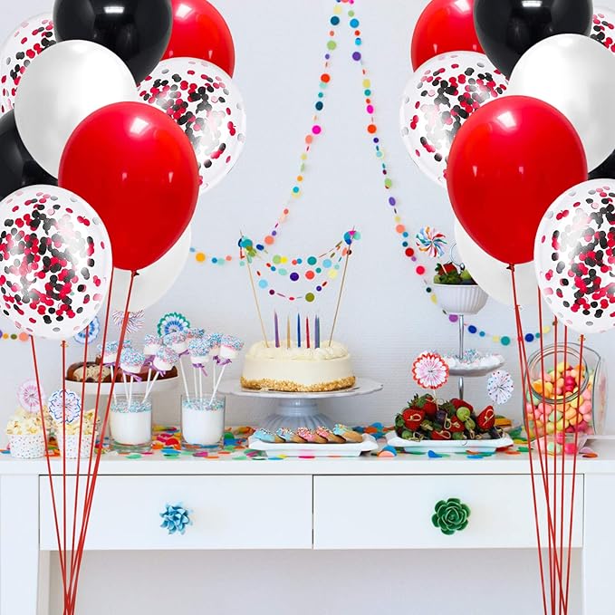Black Red Confetti Latex Balloons, 60Pack 12inch Black Red Confetti Party Balloons for Mother's day Birthday Baby Shower Wedding Engagement Company Event Party Decoration