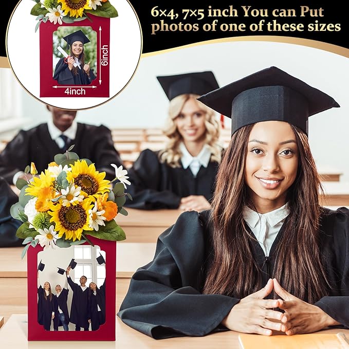 Spiareal 6 Pcs Graduation Box Centerpieces for Table 6/7 Inch Photo Frame Display Congrats Grad Party Favor Gift Picture Table Box Photo Props Frame for Graduation Decoration(Dark Red)