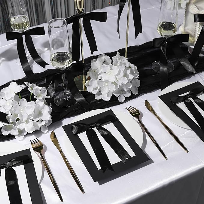 YGDZ Black Bows 30PCS, Satin Ribbon 5x7'' Large Black Bow for Champagne Bottle Wrapping, Balloons, Twist Tie Bows Decorations for Party, Cake, Craft, Gift
