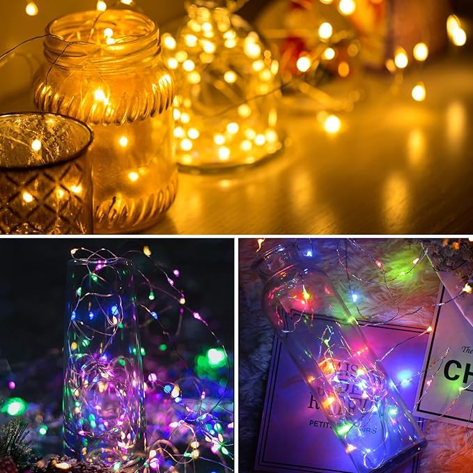 ZGWJ 12 Pack Battery Powered Fairy Lights, Mixed Colors 7Ft 20 Mini LED Silver Wires, 3 Modes for DIY, Party, Wedding, Bedroom, Halloween Christmas Decoration (Warm Colorful)