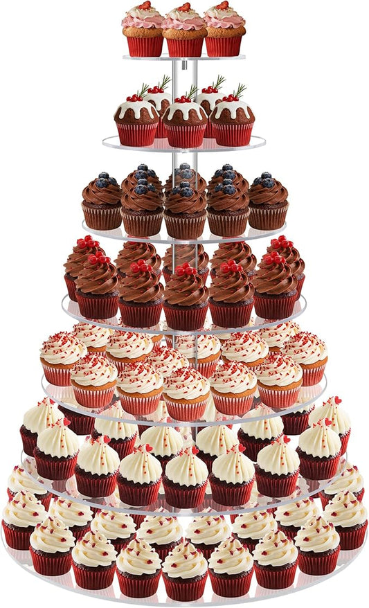 Cupcake Stand, 7 Tier Cupcake Tier Stand for 100 Cupcakes, Round Acrylic Cupcake Tower for Party, Dessert Table Stand for Wedding,Anniversary,Party