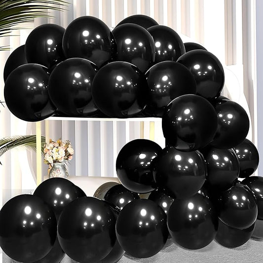 Firomi Black Balloons 12-inch 100 Pack Big Helium Round Black Metallic Thicken Latex Balloon for Birthday Party Balloons (with 3 Ribbons)