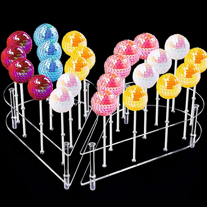 NiHome Cake Pop Stand Non Sticking Out, 24 Holes Acrylic Cake Pop Holder, Lollipop Cakepopsical Stand for Wedding Birthday Party Celebration, Heart Shaped