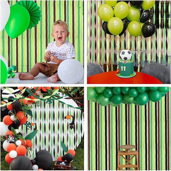 Epakh 12 Rolls Black/Green/Brown Crepe Paper Streamers (984ft) - Pixel Themed Party Decorations, Video Game Birthday Supplies, Dinosaur Jungle Camo Army Camp Natural Theme Green Party Decor Halloween