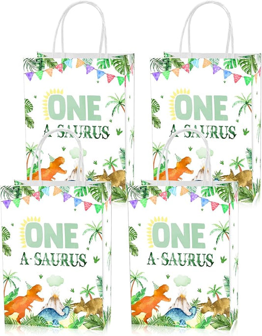 Roselush 16 Pcs One a Saurus Dinosaur 1st Birthday Goodie Bag,Dinosaur 1st Birthday Gift Snacks Treat Candy Party Favors Bags for Kids First Bday Party Decorations Supplies