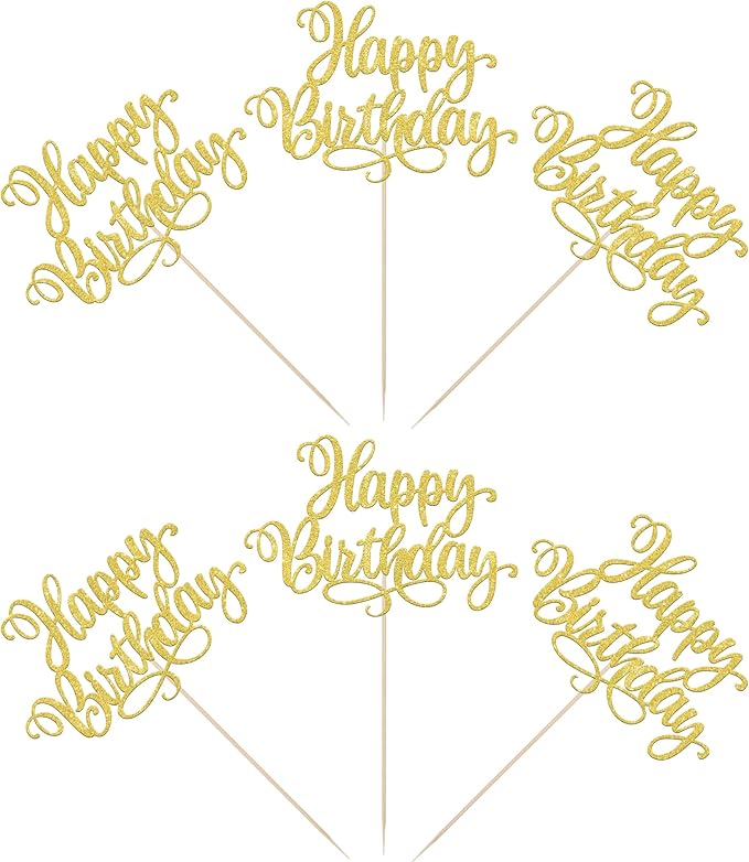 12 PCS Happy Birthday Centerpiece Sticks Double Sided Glitter Birthday Party Table Flower Centerpieces Anniversary Floral Decorations for Celebrating Birthday Party Centerpieces Supplies Gold