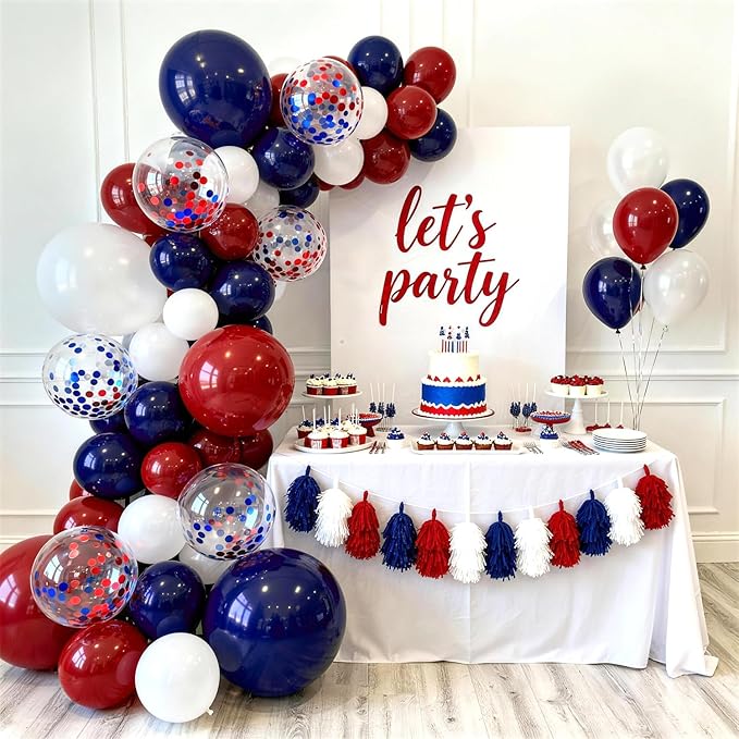 Red White and Blue Balloon Arch Kit,Red and Blue Confetti Balloon,Navy Blue Party Balloons for Birthday Graduation Ceremony New Year Anniversary Celebration Decorations