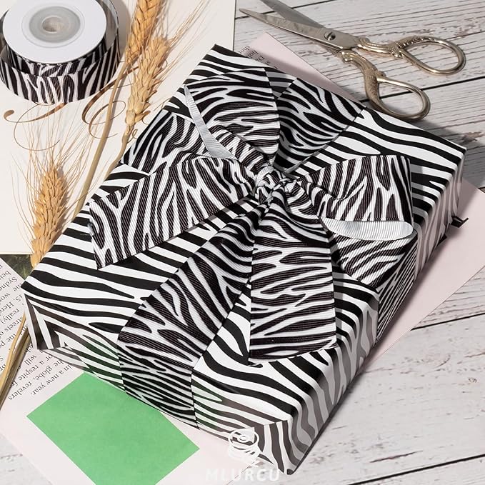 Zebra Ribbon Set 3 Rolls Animal Print Grosgrain Ribbons 5/8", 7/8", 1.5", Jungle Safari Printed Ribbon for Crafts, Gift Wrapping, Flower Bouquet, Wreath & Bows Making, Gift Bags Decor