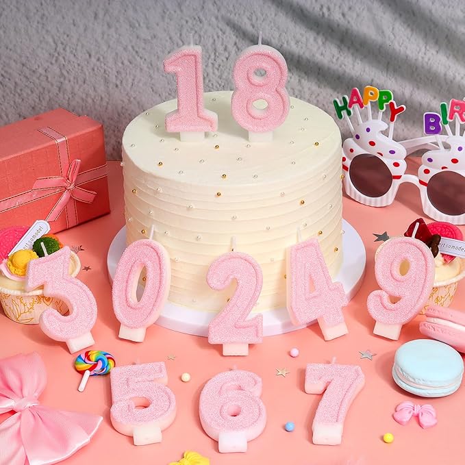 Cute Number 6 Birthday Candle, Glitter Pink Number Candles, Birthday Cake Topper Decoration, Party Supplies Anniversary Celebrations