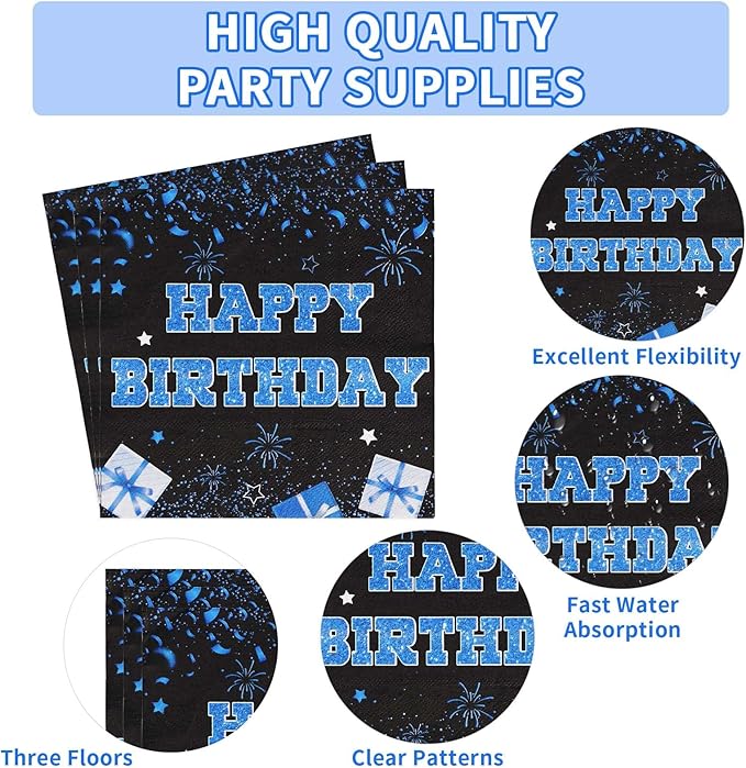 96 PCS 13th Birthday Decorations for Boys 350 GSM Official Teen 13th Birthday Plates and Napkins Disposable Blue and Black Tableware Set for Kids Teenager 13 year old Birthday Party Supplies Serves 24