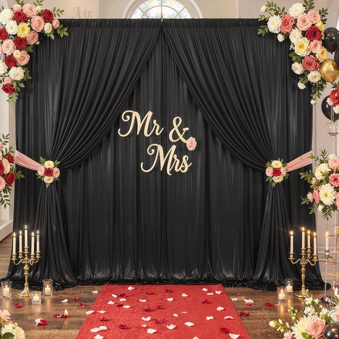 10x10ft Black Glitter Sequin Photo Backdrop Curtain for Parties Wrinkle Free Shimmer Polyester Photoshoot Curtains Drapes Backdrop for Wedding Birthday Baby Shower Shiny Background 2 Panels 5x10ft