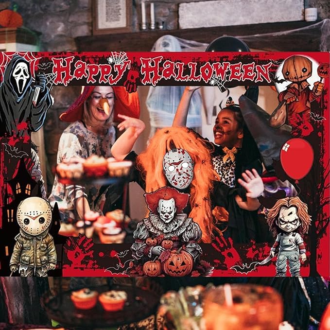 Halloween Photo Booth Props Kit – 16 Pcs Party Selfie Frame and Photo Props for Indoor Outdoor Decorations, Pumpkin Ghost Bat Designs for Halloween Events (Red)