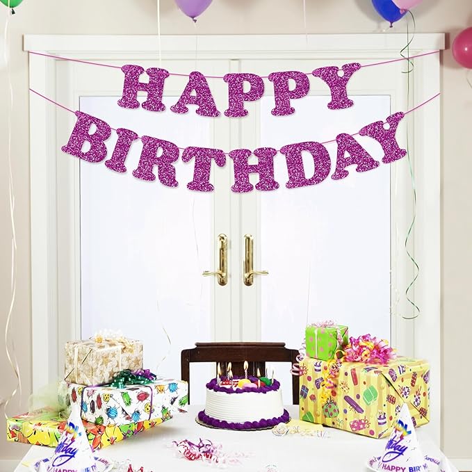 Purple Happy Birthday Banner Birthday Party Decorations Happy Birthday Banner Bunting Garland Sign for Kids Boys Girls Adults Birthday Baby Shower Celebration Party Backdrops Supplies
