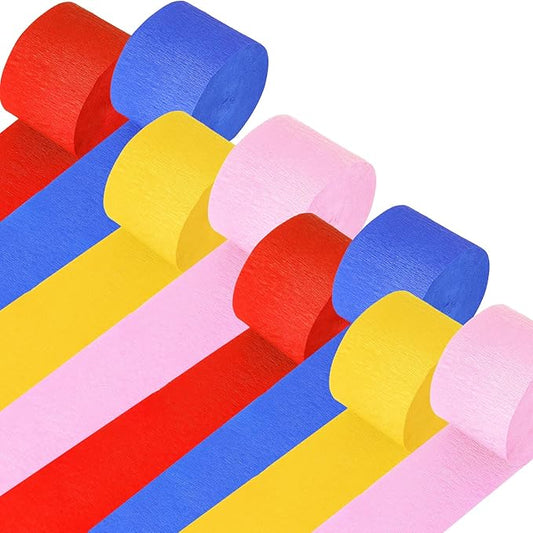 8 Rolls Red Blue Yellow Pink Crepe Paper Streamers, Cartoon Hedgehog Themed Birthday Decorations, for Boys Kids Carnival Circus Birthday Party Supplies