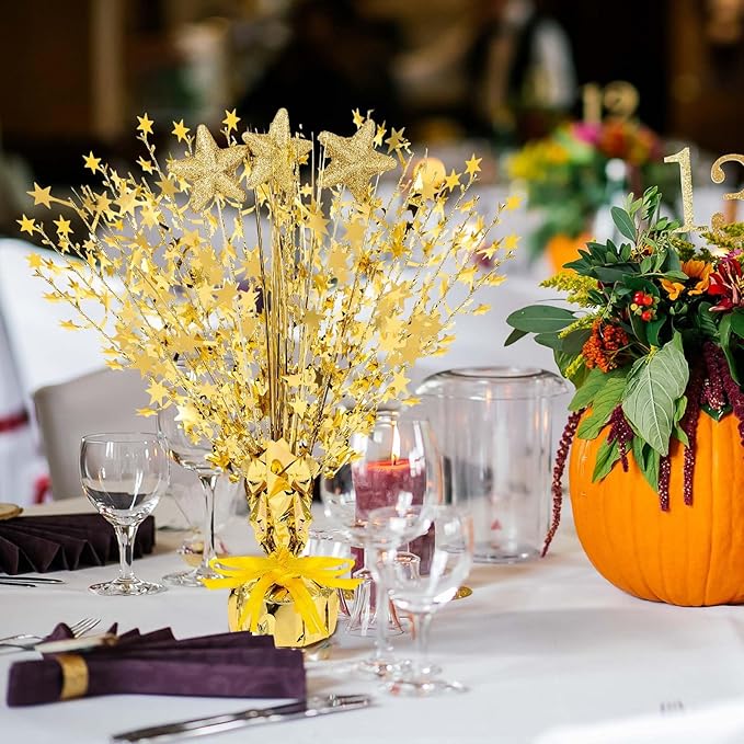 Wenqik 6 Pcs Spray Centerpiece Foil Star Centerpieces New Year Christmas Metallic Star Table Decorations for Party Event Anniversary Memorial Dining Holiday Celebration(Gold)