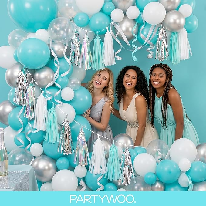 PartyWoo Teal Balloons 140pcs Different Sizes Pack of 18 12 10 5 Inch Turquoise Dark Teal Balloon Arch Kit for Baby Shower Gender Reveal Graduation Mermaid Birthday Pool Party Decorations Blue-Y69